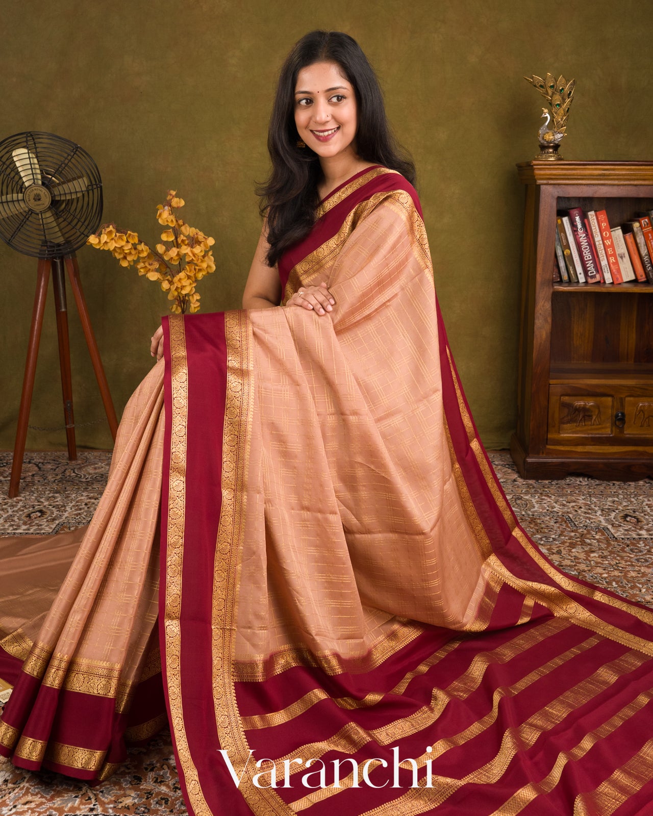 Dusty Peach Pure Mysore Crepe Silk Saree