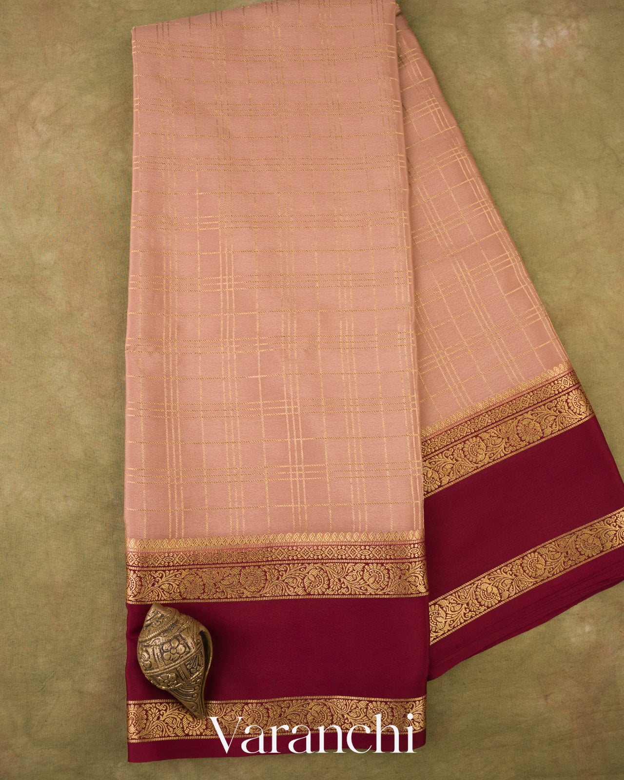 Dusty Peach Pure Mysore Crepe Silk Saree