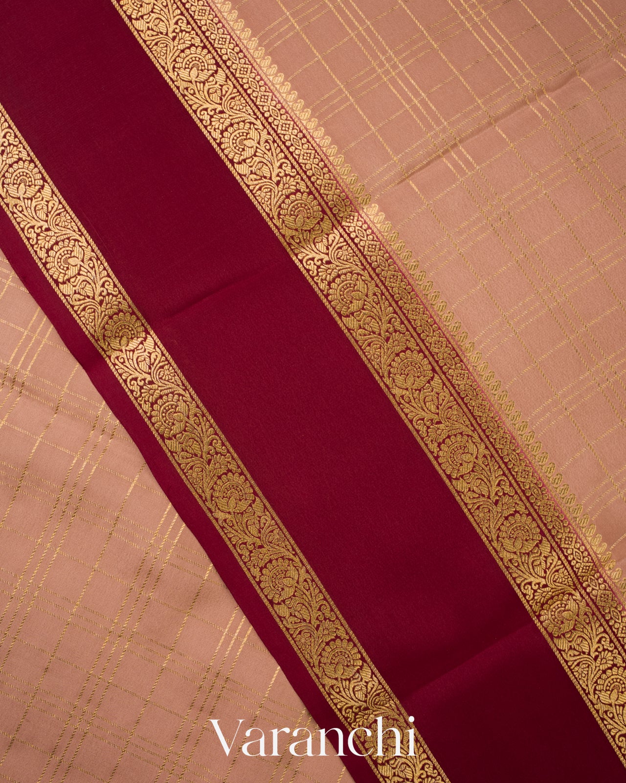 Dusty Peach Pure Mysore Crepe Silk Saree