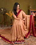 Dusty Peach Pure Mysore Crepe Silk Saree