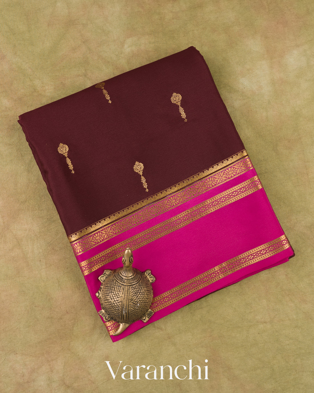 Chocolate Brown Pure Mysore Crepe Silk Saree