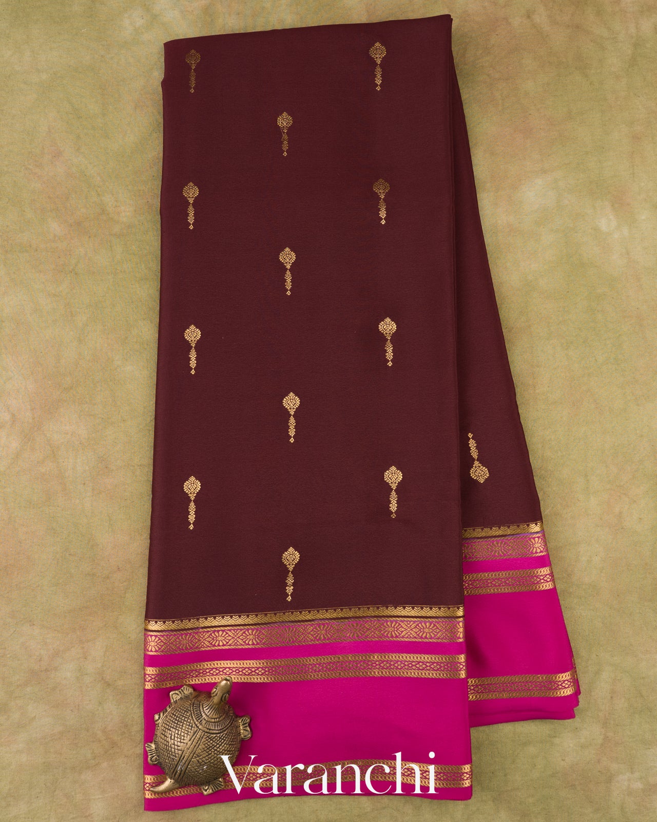 Chocolate Brown Pure Mysore Crepe Silk Saree