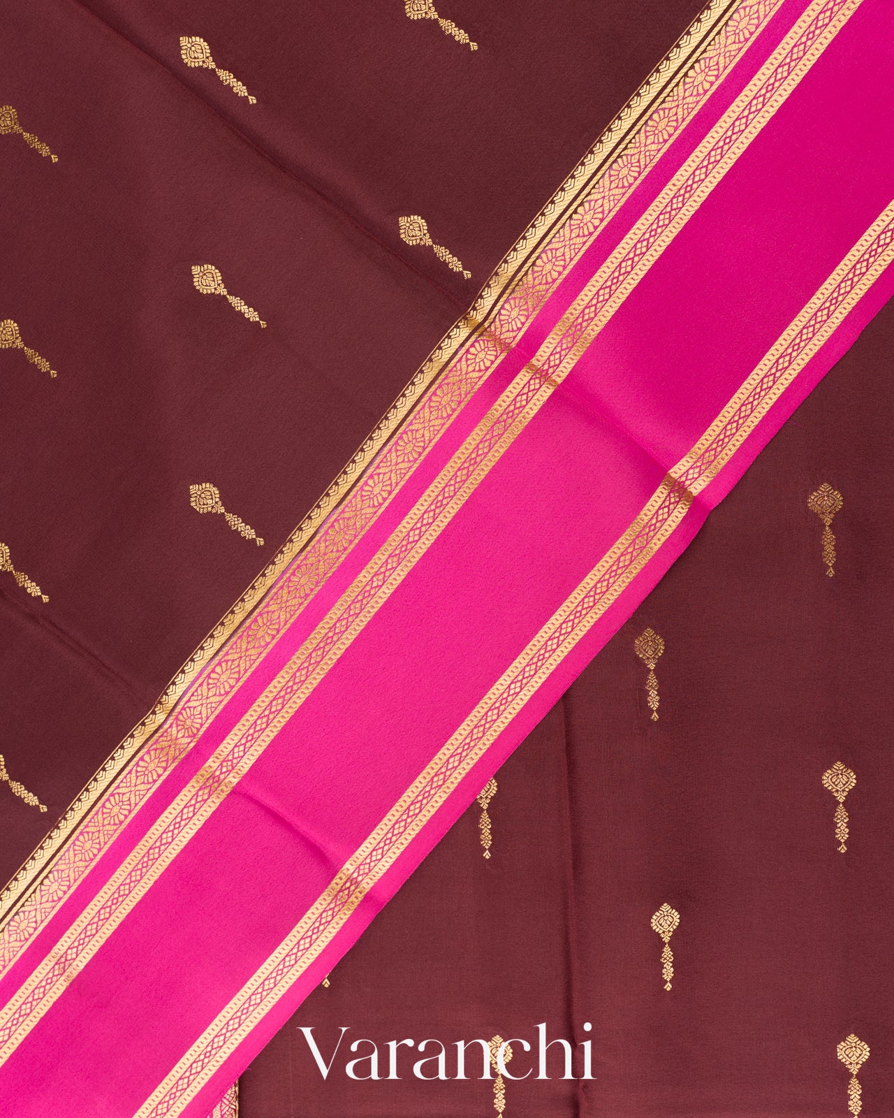 Chocolate Brown Pure Mysore Crepe Silk Saree