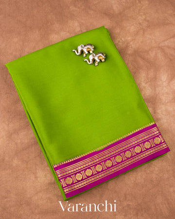Parrot Green Pure Mysore Crepe Silk Saree