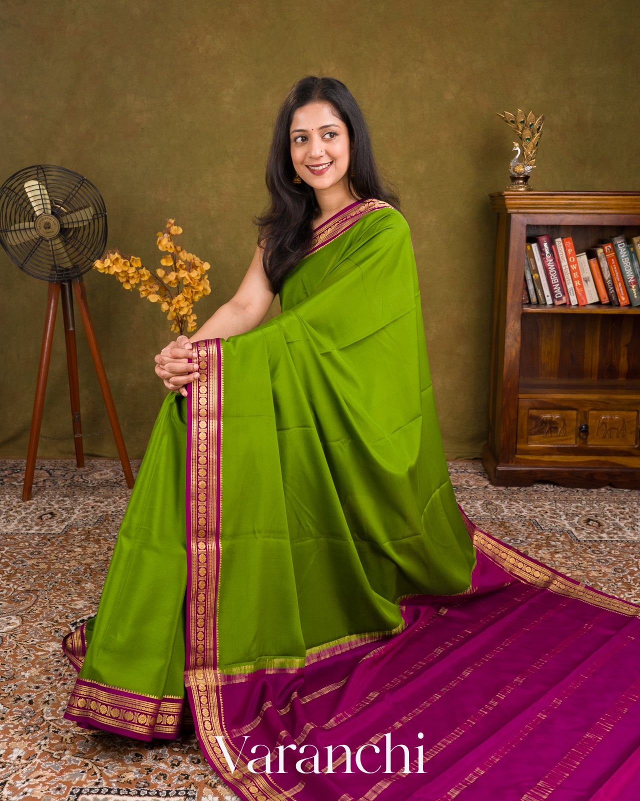 Parrot Green Pure Mysore Crepe Silk Saree