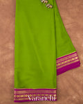 Parrot Green Pure Mysore Crepe Silk Saree