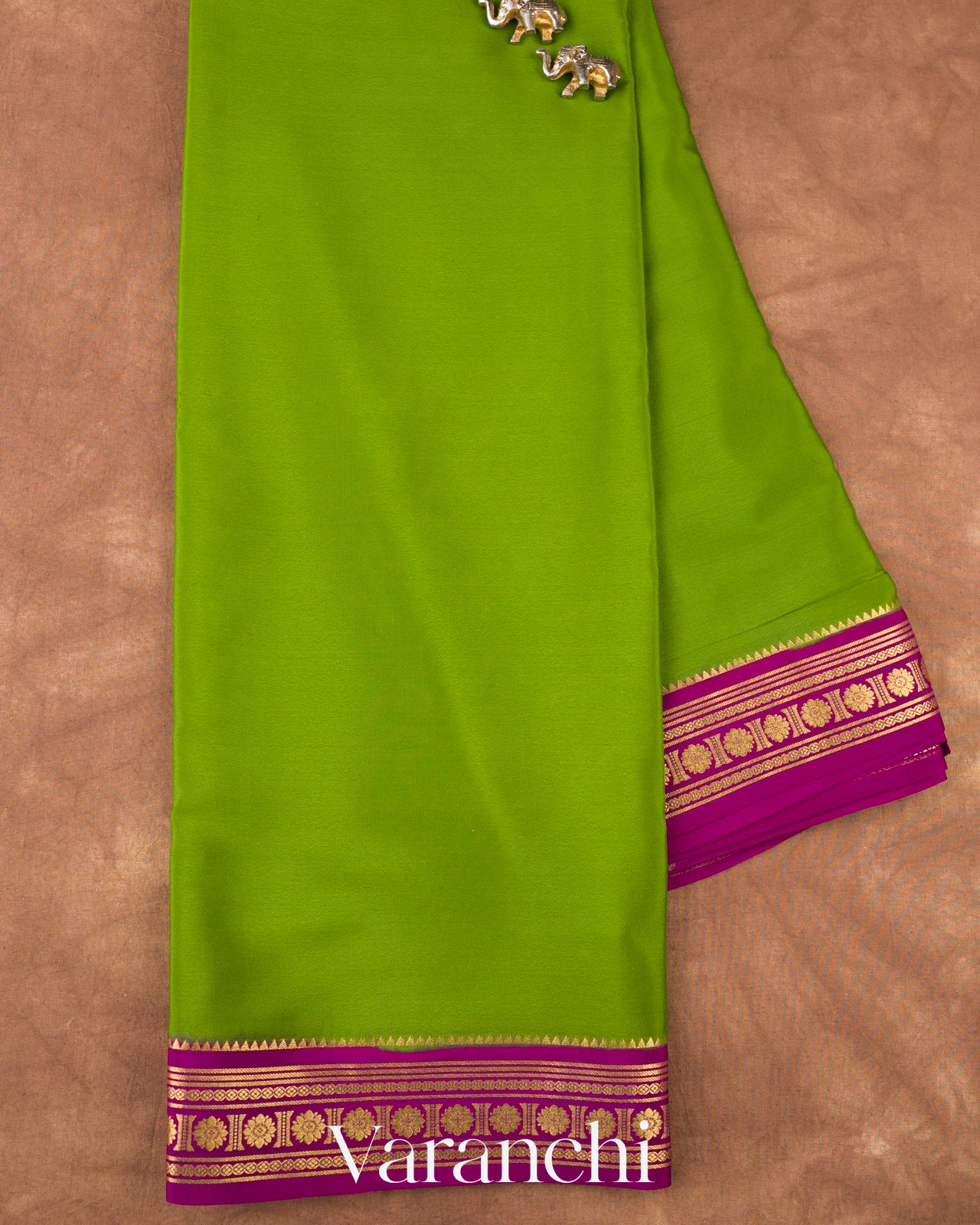 Parrot Green Pure Mysore Crepe Silk Saree