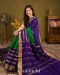 Emerald Green-Purple Pure Mysore Crepe Silk Saree