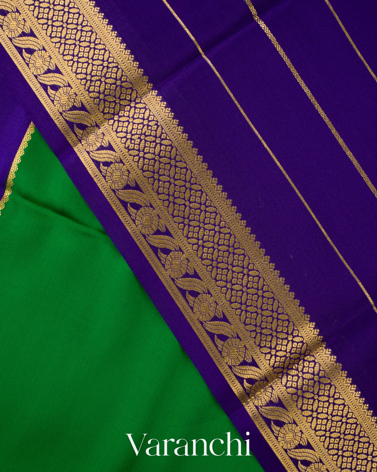 Emerald Green-Purple Pure Mysore Crepe Silk Saree