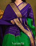 Emerald Green-Purple Pure Mysore Crepe Silk Saree