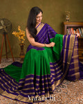 Emerald Green-Purple Pure Mysore Crepe Silk Saree