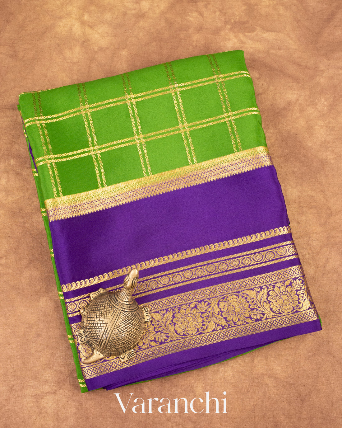 Parrot Green Pure Mysore Crepe Silk Saree