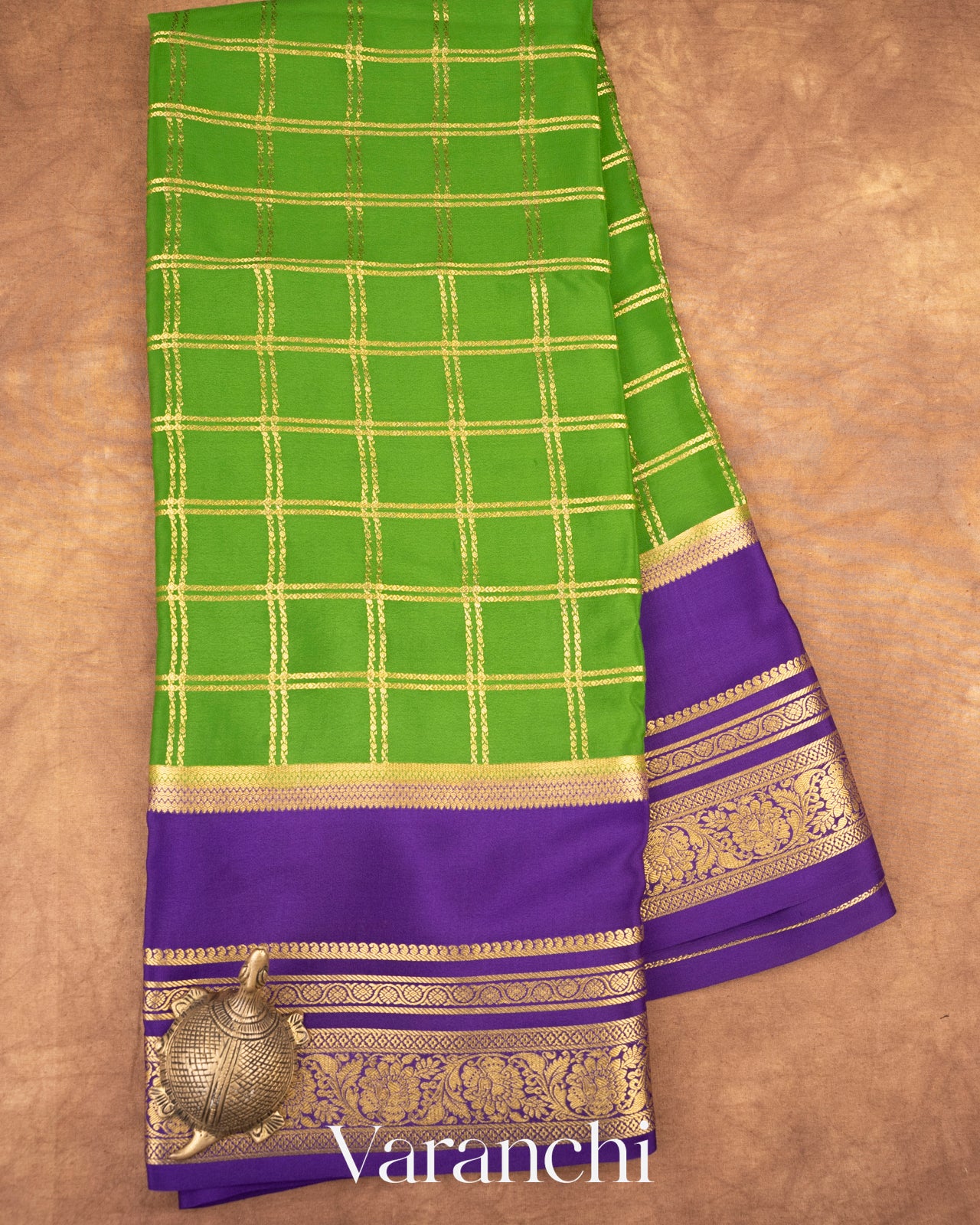 Parrot Green Pure Mysore Crepe Silk Saree