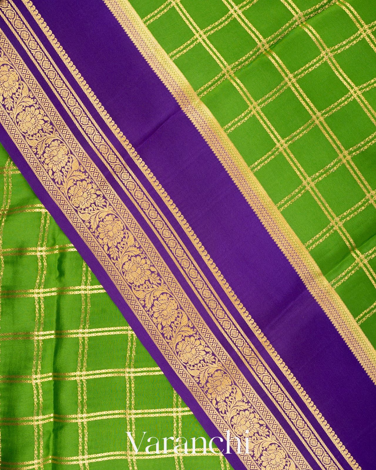 Parrot Green Pure Mysore Crepe Silk Saree