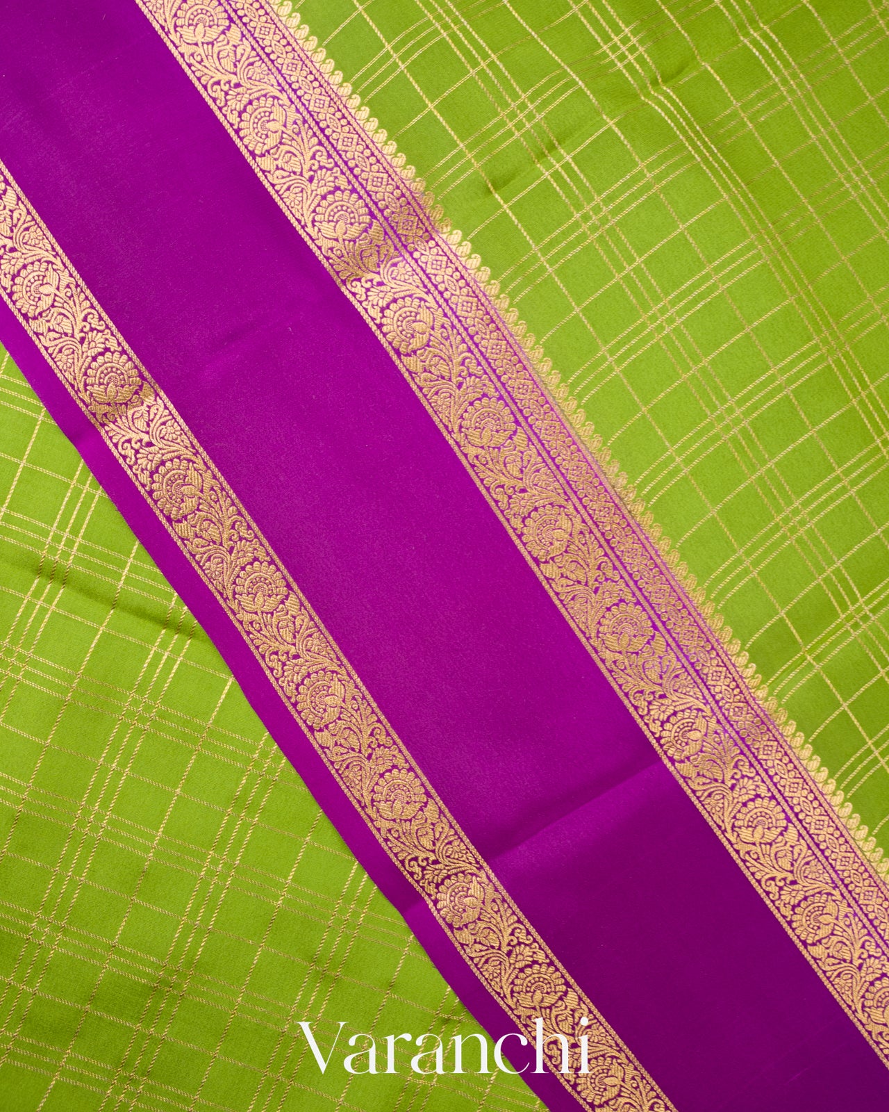 Apple Green Pure Mysore Crepe Silk Saree