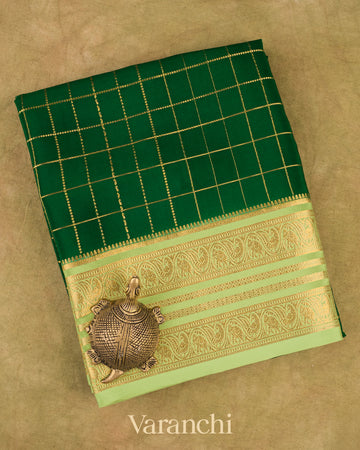 Dark Green Pure Mysore Crepe Silk Saree