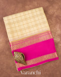Soft Ivory Checkered Pure Mysore Crepe Silk Saree