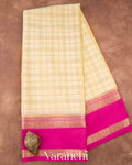 Soft Ivory Checkered Pure Mysore Crepe Silk Saree