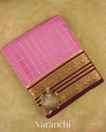 Dusty Lavender Pink Checkered Pure Mysore Crepe Silk Saree