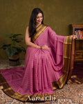 Dusty Lavender Pink Checkered Pure Mysore Crepe Silk Saree