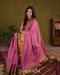 Dusty Lavender Pink Checkered Pure Mysore Crepe Silk Saree