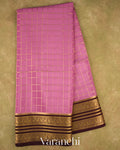 Dusty Lavender Pink Checkered Pure Mysore Crepe Silk Saree