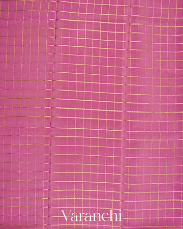 Dusty Lavender Pink Checkered Pure Mysore Crepe Silk Saree