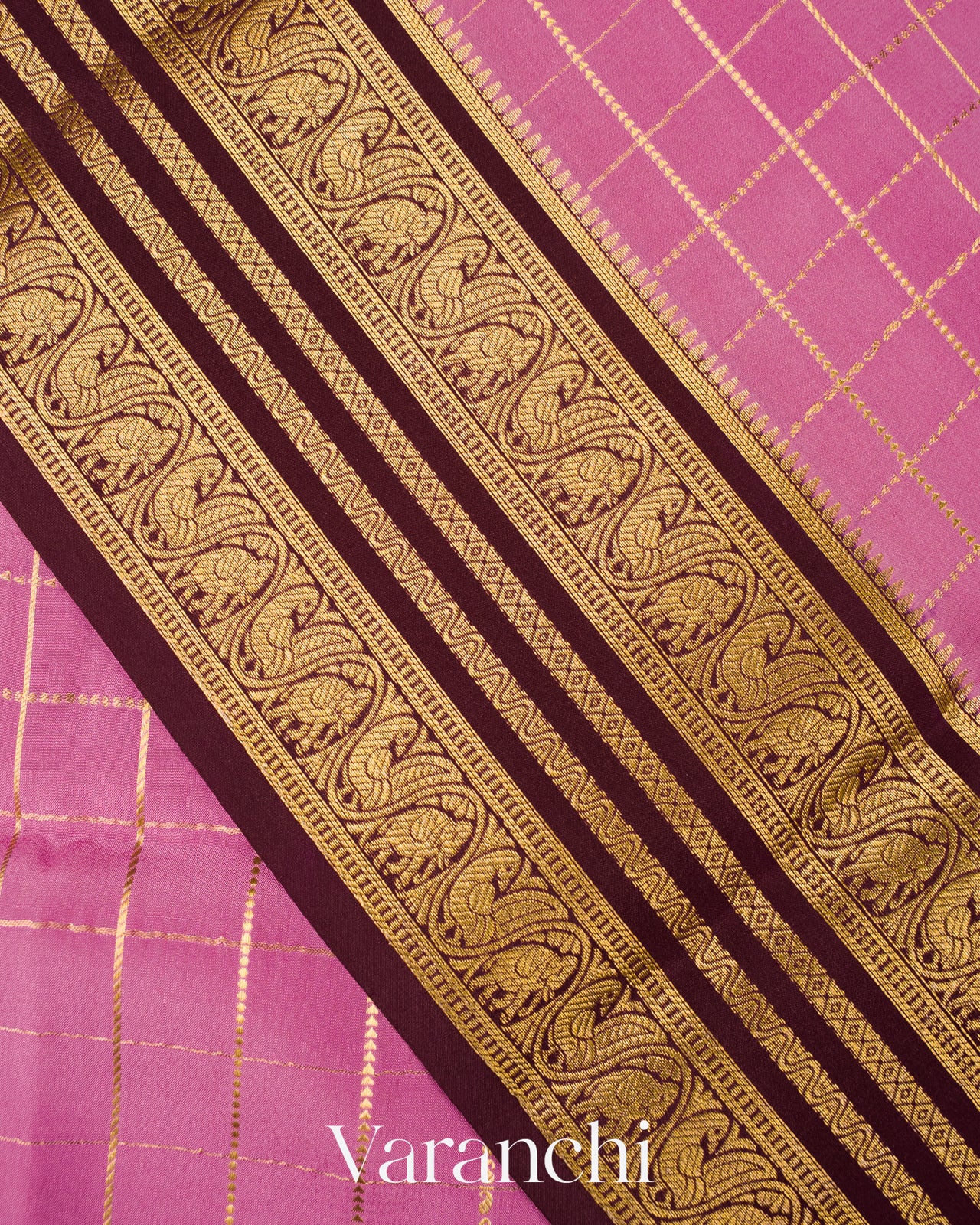 Dusty Lavender Pink Checkered Pure Mysore Crepe Silk Saree