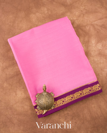 Fresh Rose Pink Pure Mysore Crepe Silk Saree 