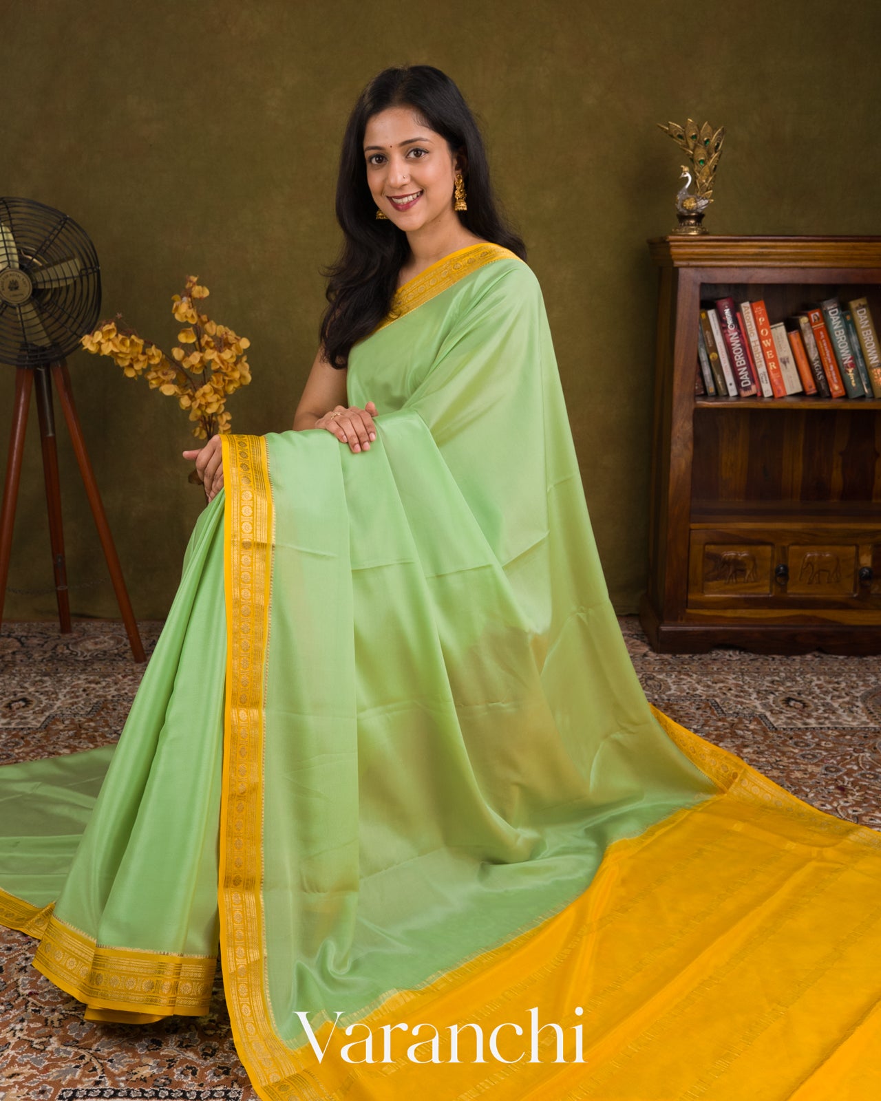 Sage Green Pure Mysore Crepe Silk Saree