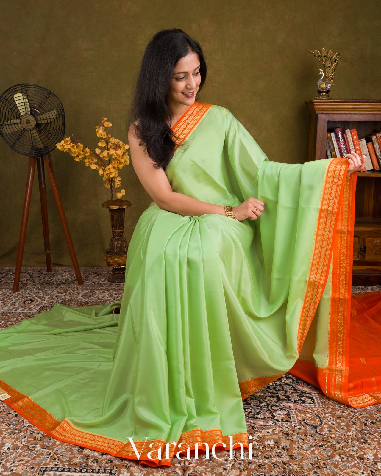 Mint-Sage Pure Mysore Crepe Silk Saree