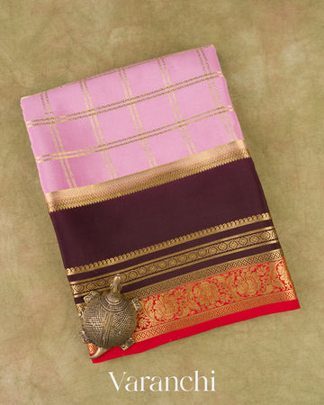 Lilac Pink Pure Mysore Crepe Silk Saree 