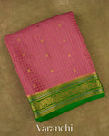 Peach Pink Checkered Pure Mysore Crepe Silk Saree