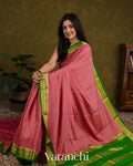 Peach Pink Checkered Pure Mysore Crepe Silk Saree
