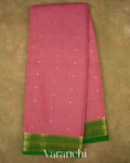 Peach Pink Checkered Pure Mysore Crepe Silk Saree