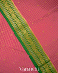 Peach Pink Checkered Pure Mysore Crepe Silk Saree