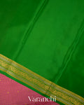 Peach Pink Checkered Pure Mysore Crepe Silk Saree