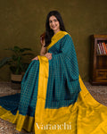 Peacock Blue Checkered Pure Mysore Crepe Silk Saree