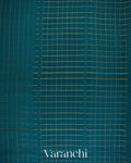Peacock Blue Checkered Pure Mysore Crepe Silk Saree