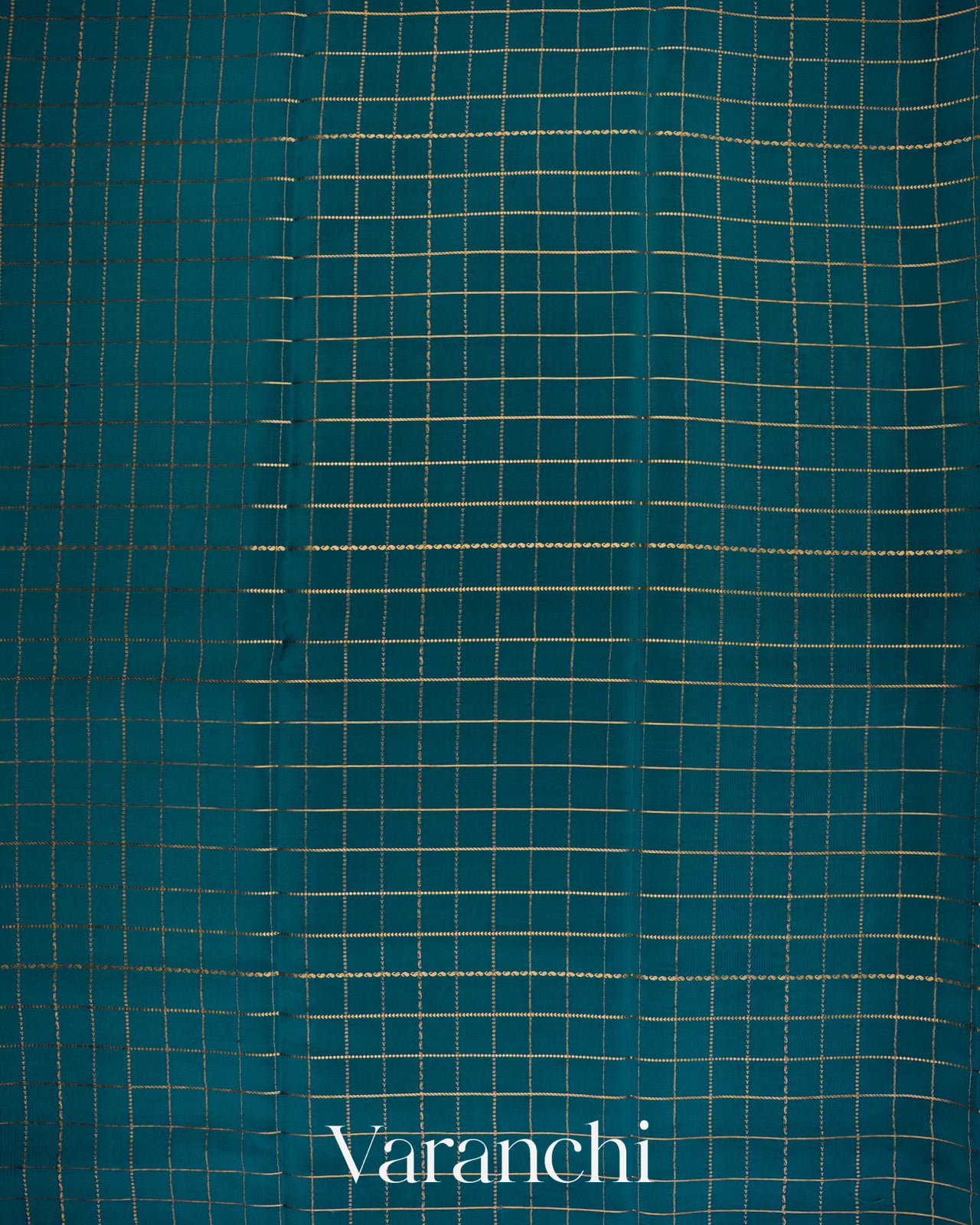 Peacock Blue Checkered Pure Mysore Crepe Silk Saree