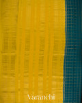 Peacock Blue Checkered Pure Mysore Crepe Silk Saree