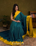 Peacock Blue Checkered Pure Mysore Crepe Silk Saree