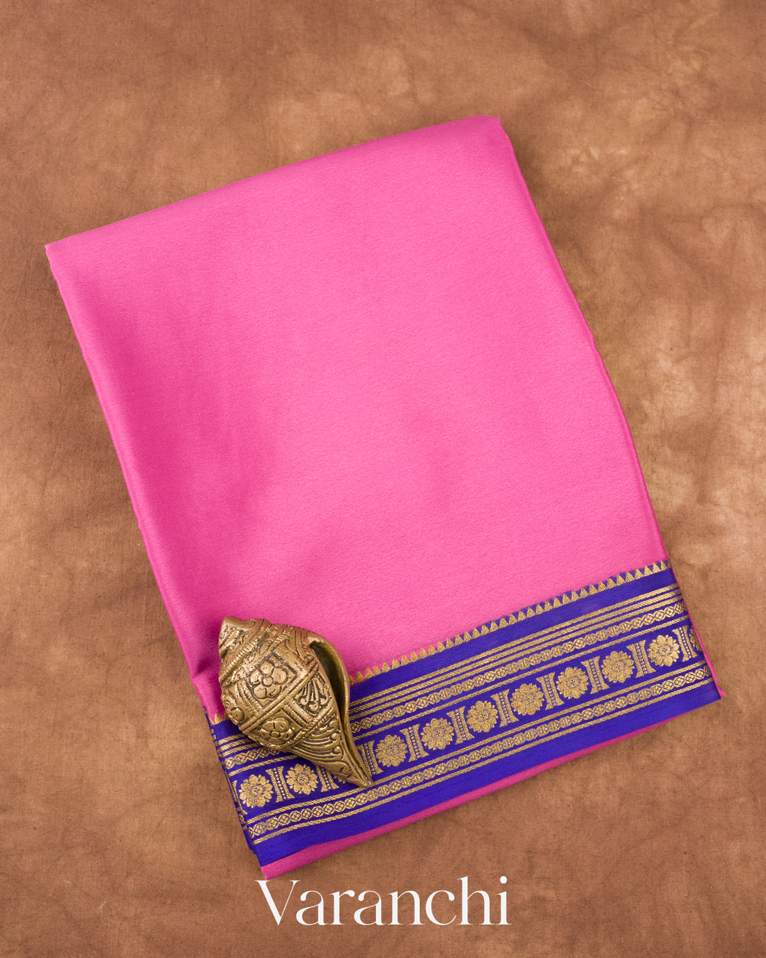 Bright Rose Pink Pure Mysore Crepe Silk Saree