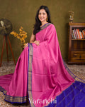 Bright Rose Pink Pure Mysore Crepe Silk Saree