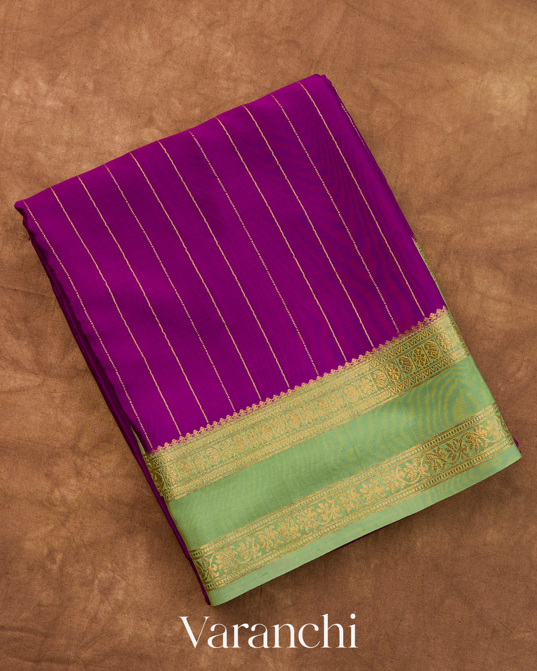 Purple Striped Pure Mysore Crepe Silk Saree