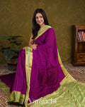 Purple Striped Pure Mysore Crepe Silk Saree