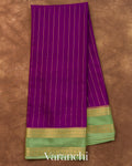 Purple Striped Pure Mysore Crepe Silk Saree