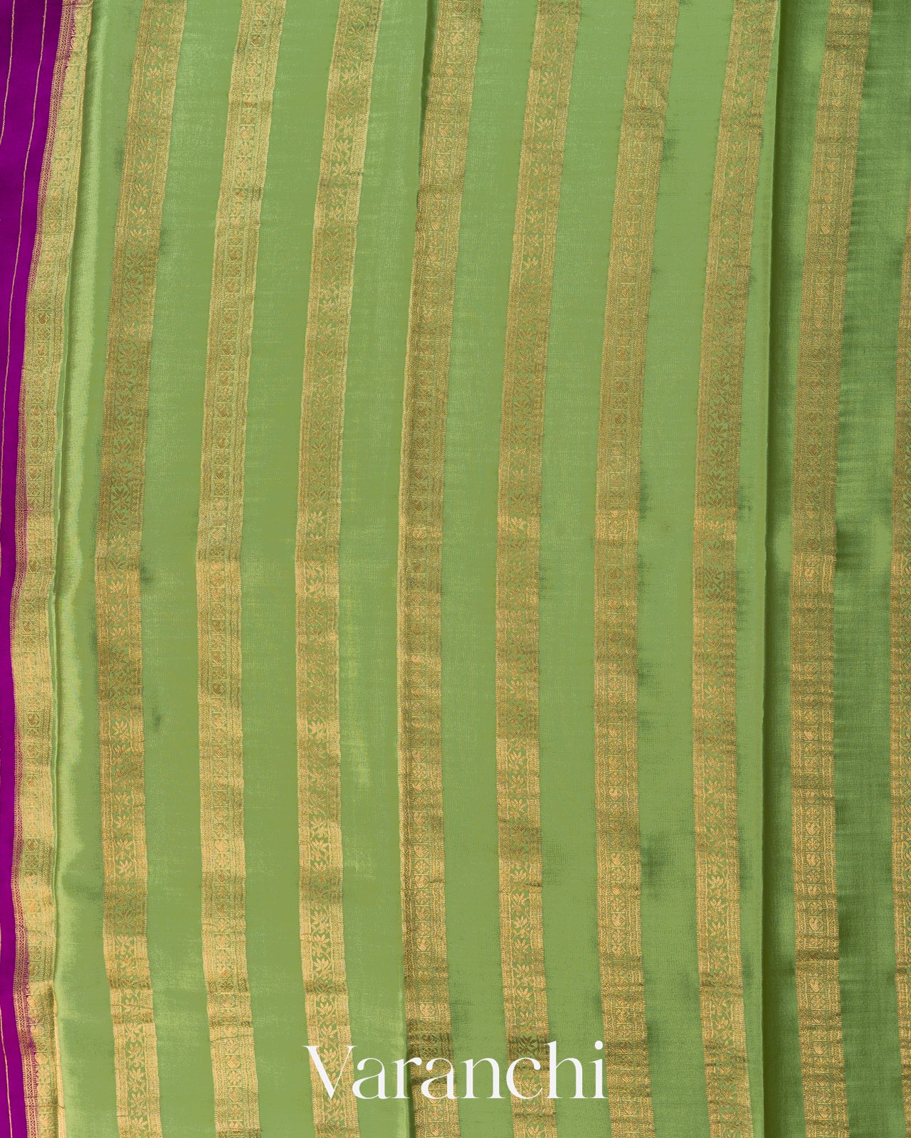 Purple Striped Pure Mysore Crepe Silk Saree