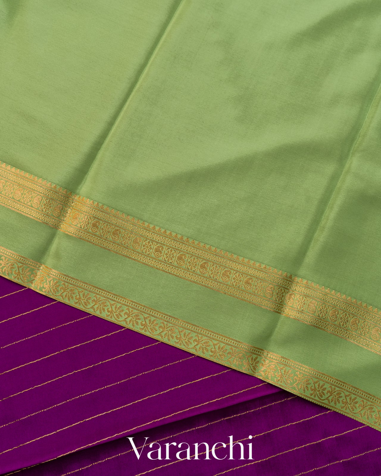 Purple Striped Pure Mysore Crepe Silk Saree