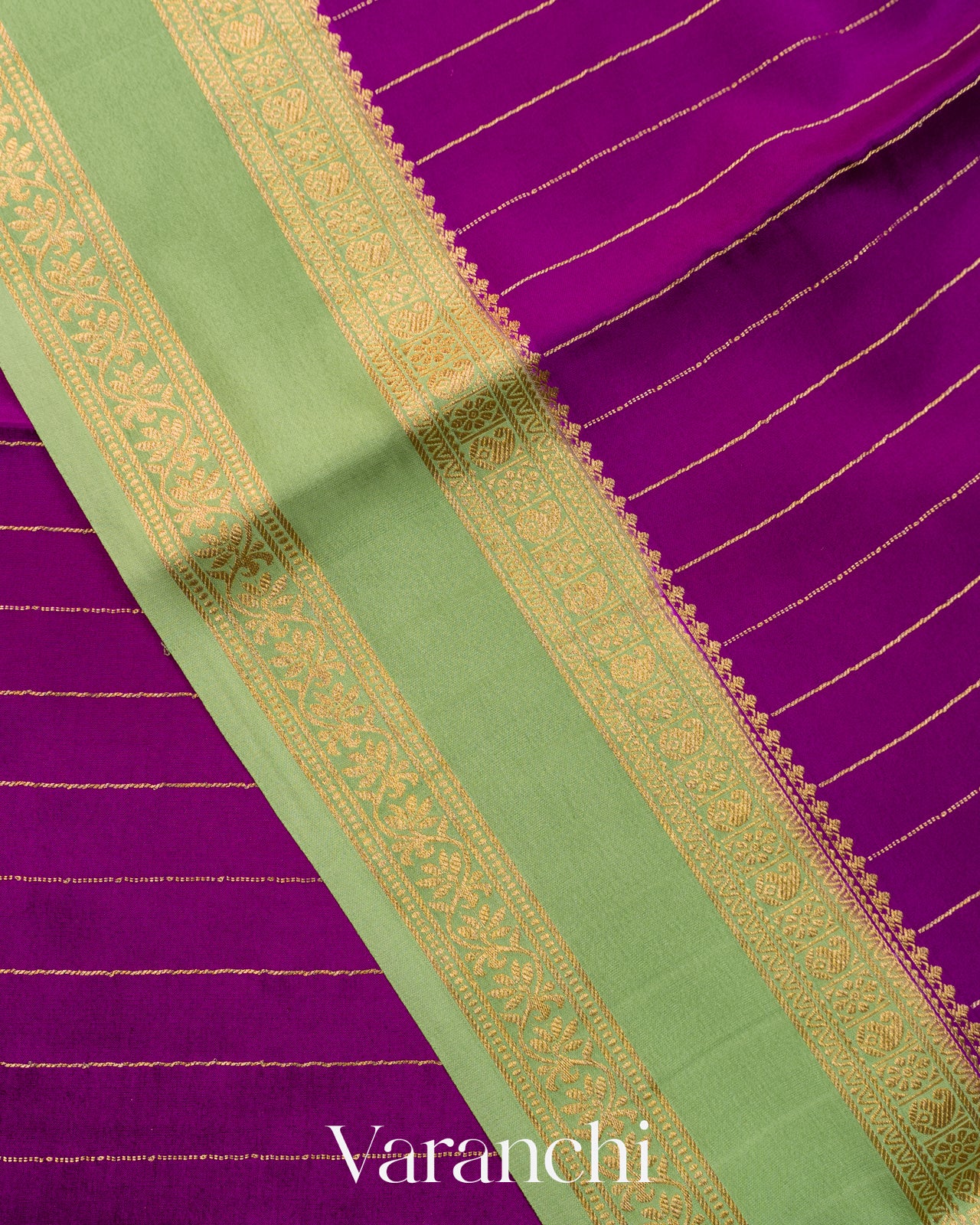 Purple Striped Pure Mysore Crepe Silk Saree